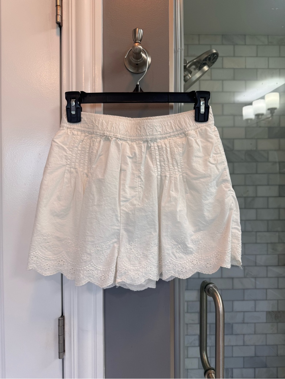 Anthropologie White Eyelet-Trim Elastic Waist Skort